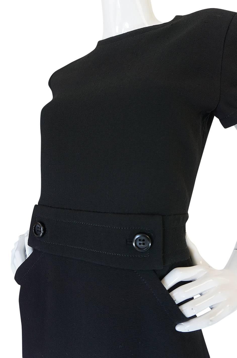 1960s Demi-Couture Level Black Wool Crepe Shift Dress 3