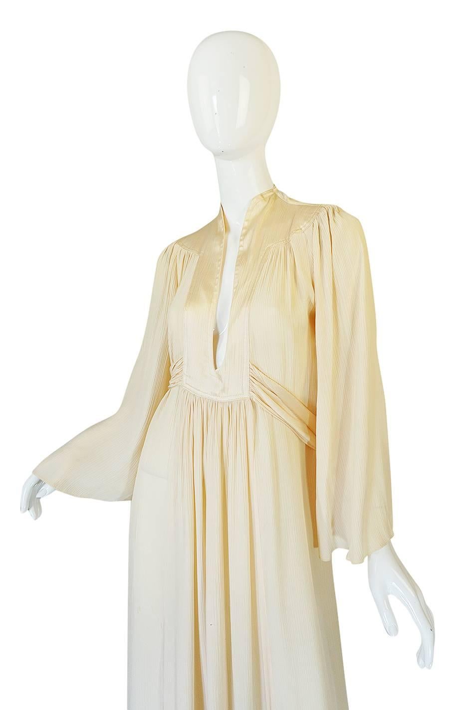 Women's Rare 1960s Ossie Clark Cream Fortuny Pleat Plunge Dress