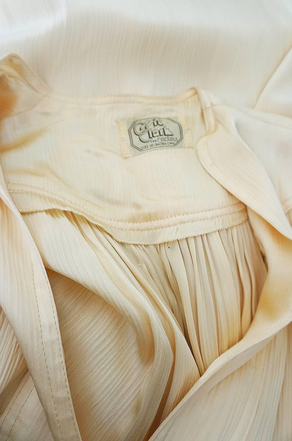 Rare 1960s Ossie Clark Cream Fortuny Pleat Plunge Dress 5