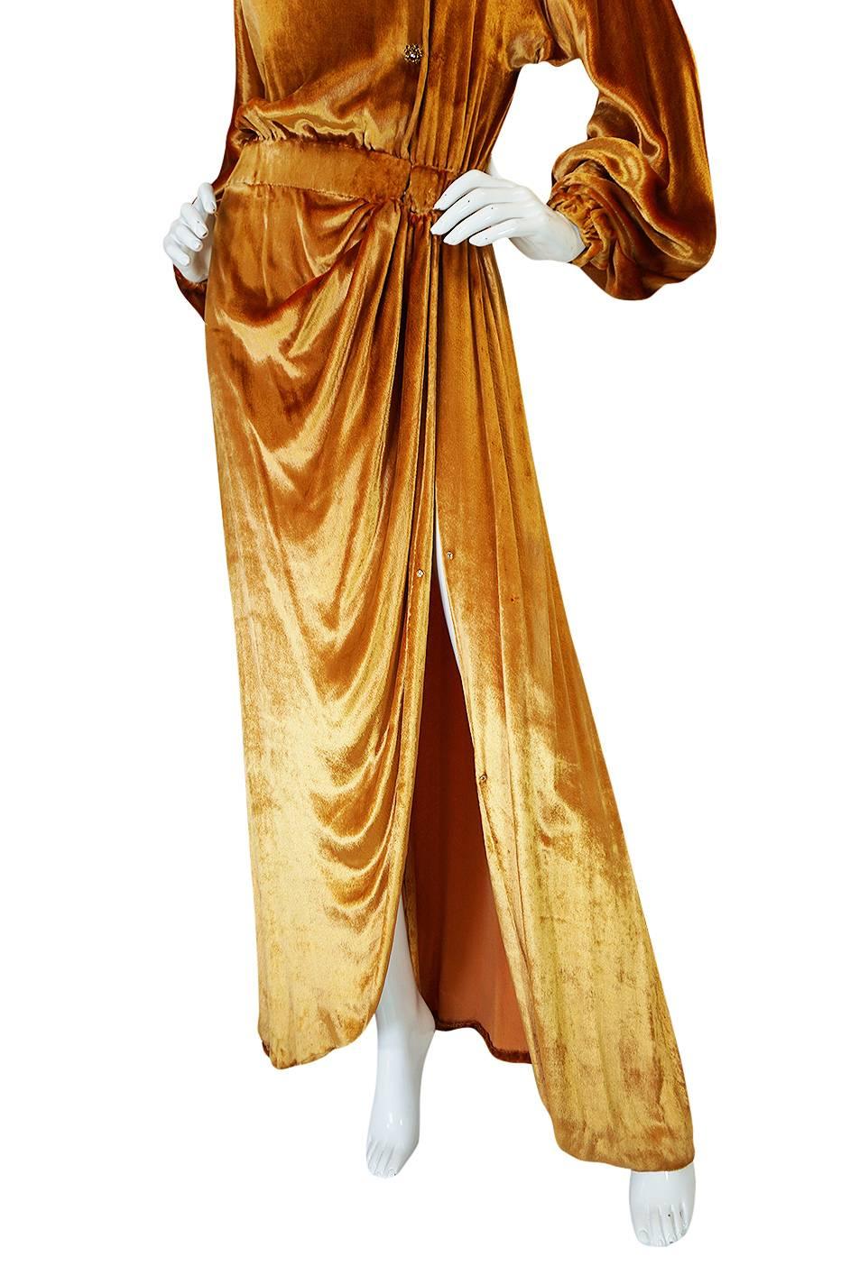 1930s Jean Patou Couture Golden Silk Velvet Wrap Gown 2
