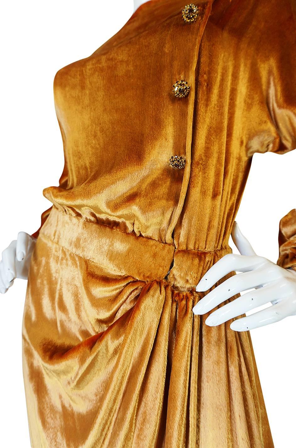 1930s Jean Patou Couture Golden Silk Velvet Wrap Gown 4