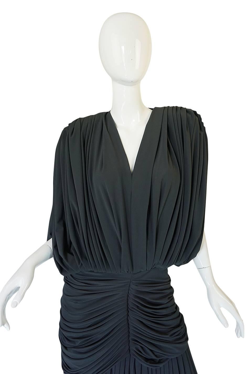 1980s Gray Norma Kamali Jersey Dress & Shawl Set 1
