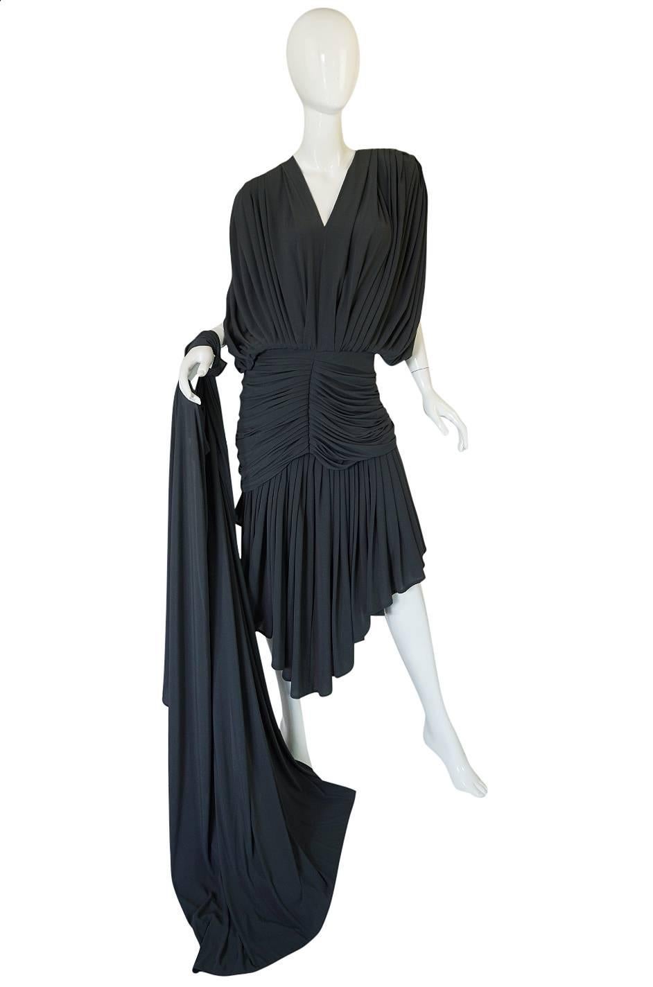 1980s Gray Norma Kamali Jersey Dress & Shawl Set In Excellent Condition In Rockwood, ON
