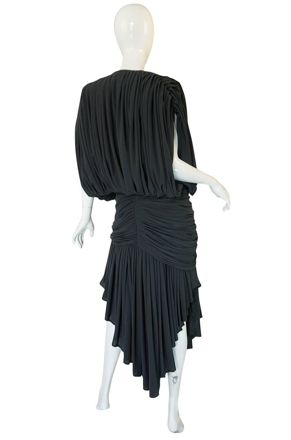 Women's 1980s Gray Norma Kamali Jersey Dress & Shawl Set