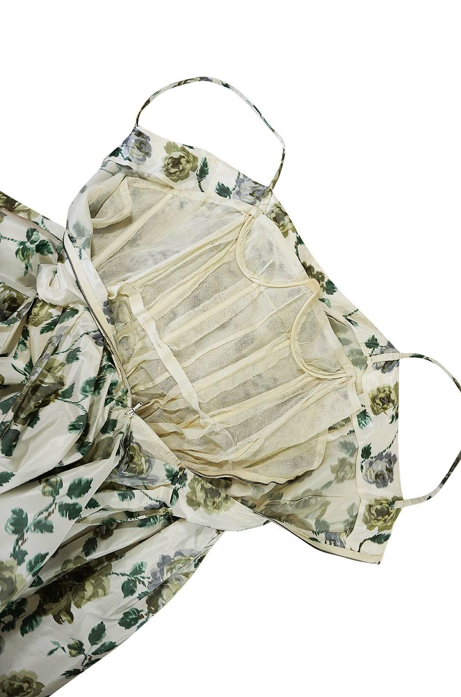 Stunning 1950s Demi-Couture Washed Print Silk Taffeta Dress 5