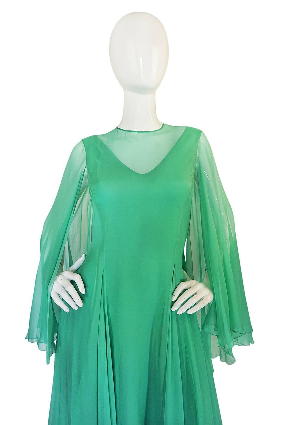 Blue 1970s Stavropoulos Couture Romantic Layered Silk Chiffon Dress