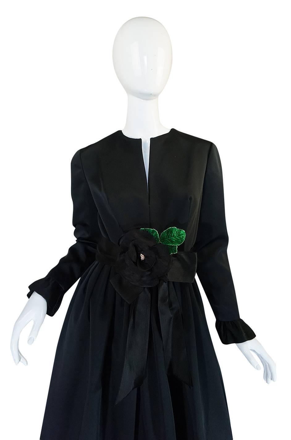 Women's Stunning 1960s Black Silk Satin Sarmi Cocktail Dress