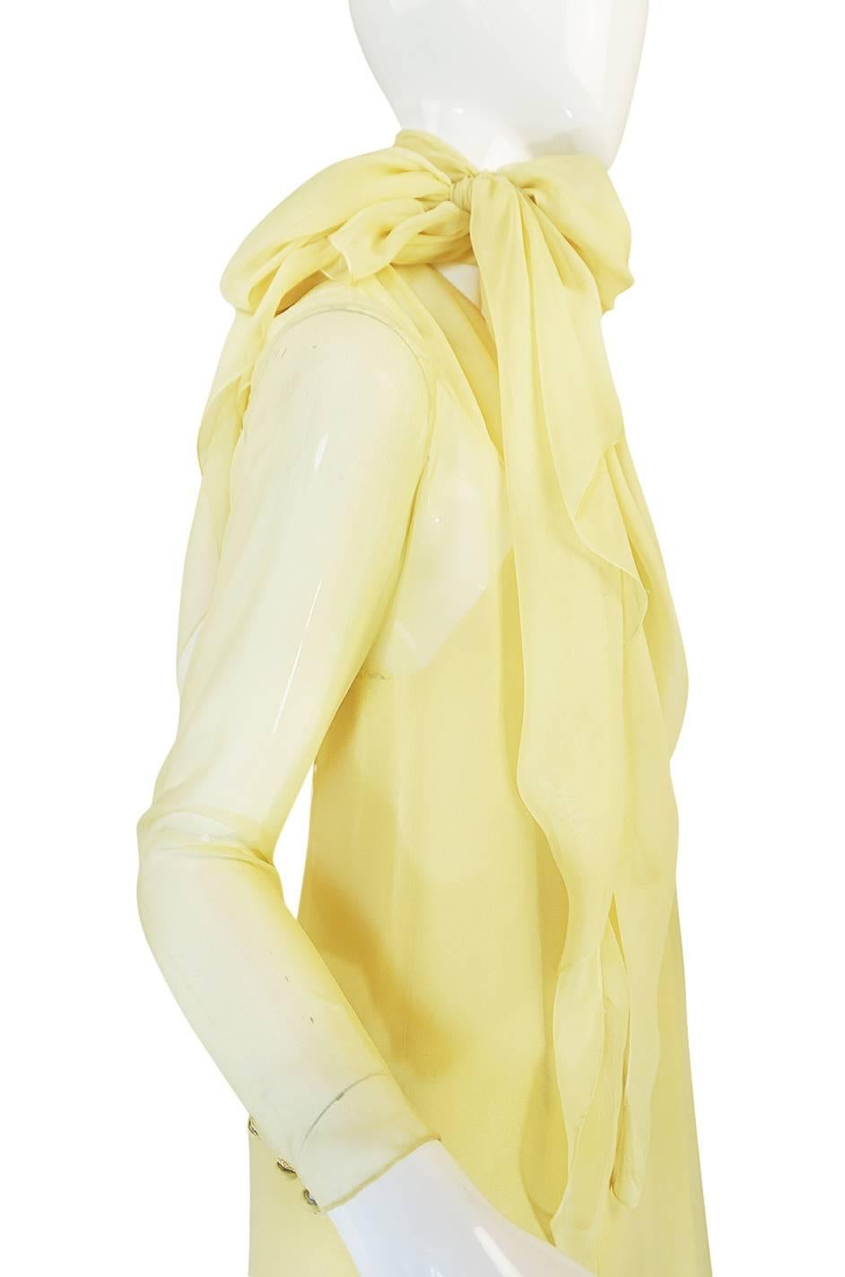 1970s Yellow Silk Chiffon Stavropoulos Caftan Dress 2