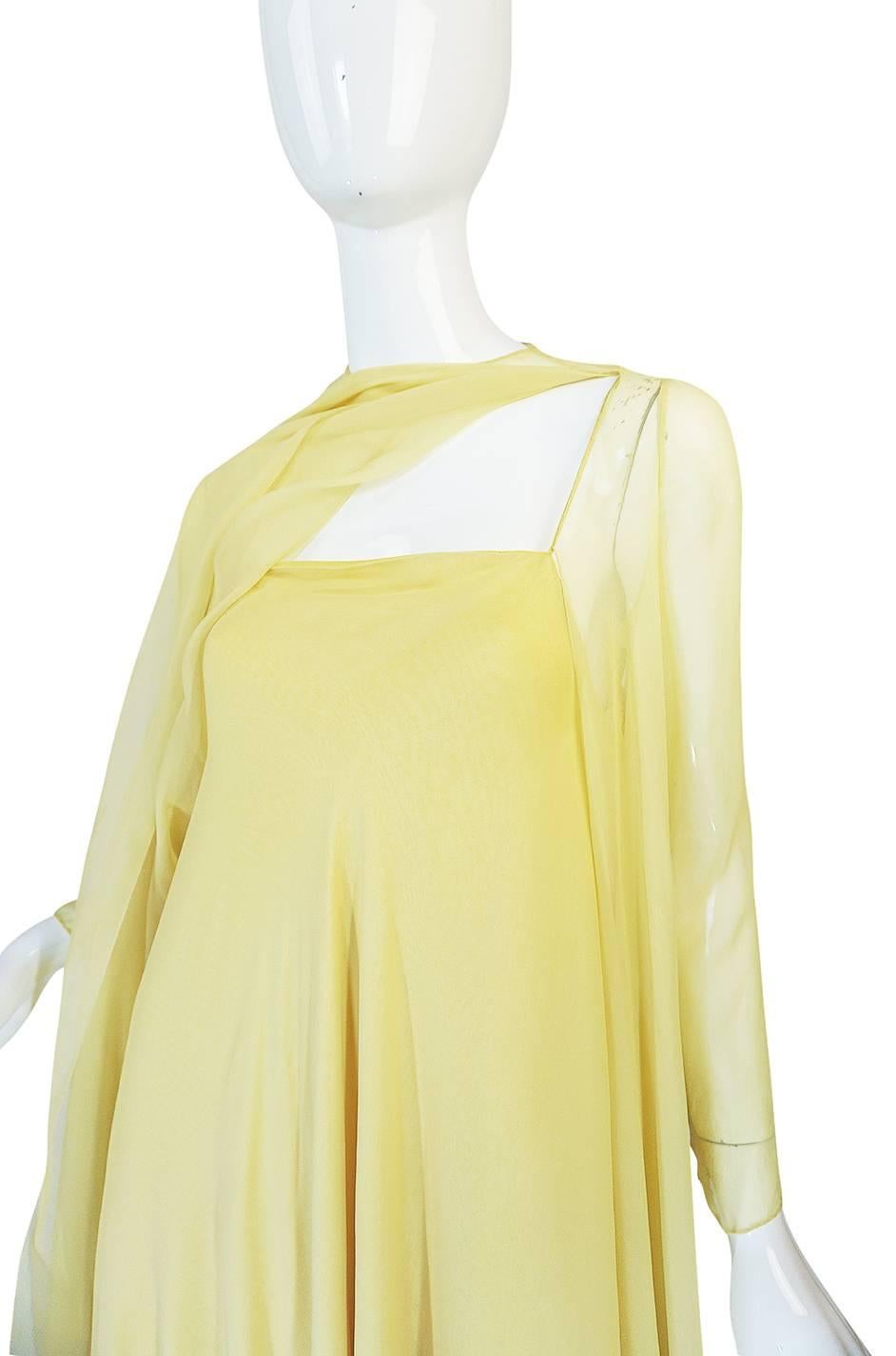 1970s Yellow Silk Chiffon Stavropoulos Caftan Dress 5