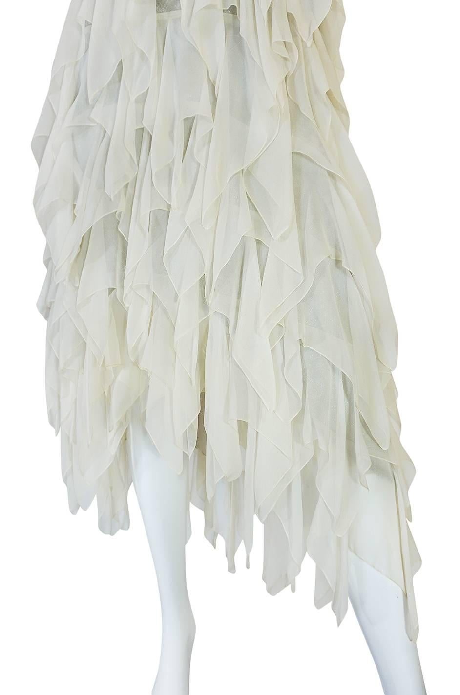 1970s Ivory Silk Chiffon & Silver Stavropoulos Petal Dress 2