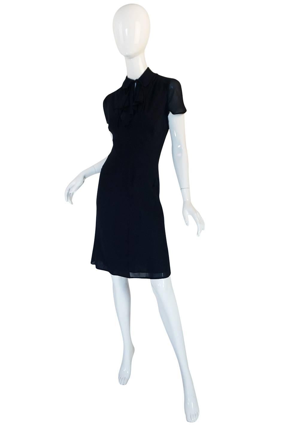 Black c1968 Guy Laroche Haute Couture Navy Silk Dress Ensemble