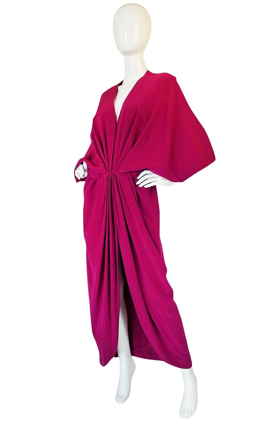 Pink 1960s Jean Patou Numbered Haute Couture Draped Silk Dress