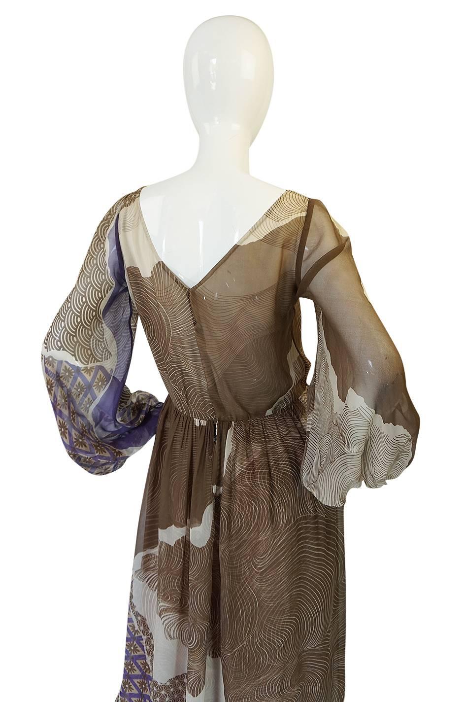 Ethereal 1970s Silk Chiffon Print Hanae Mori Dress 3