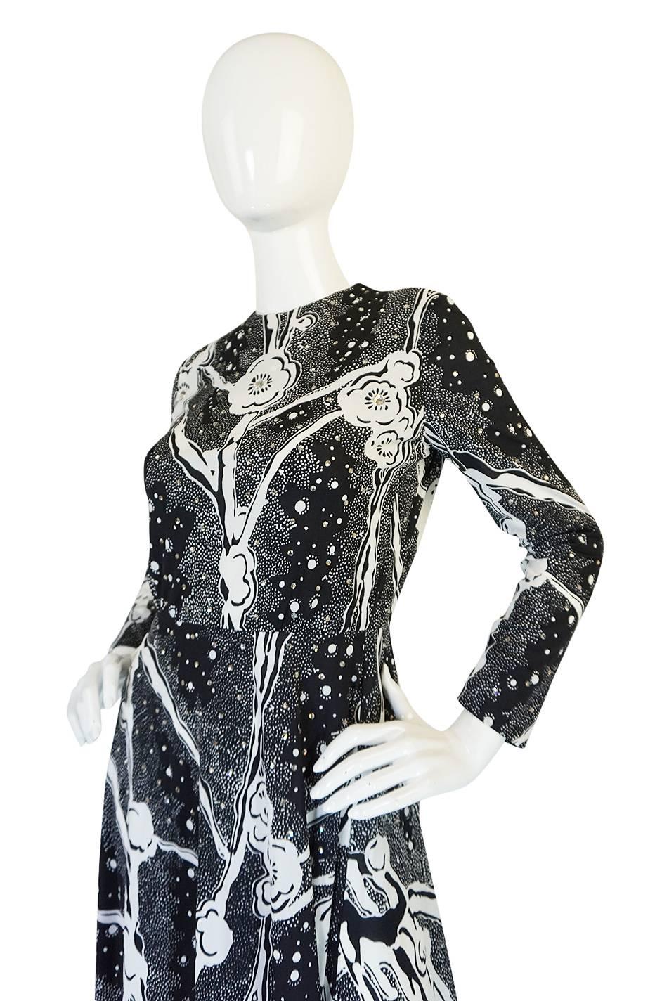 1960s Donald Brooks Rhinestone Scattered Jersey Dress 1