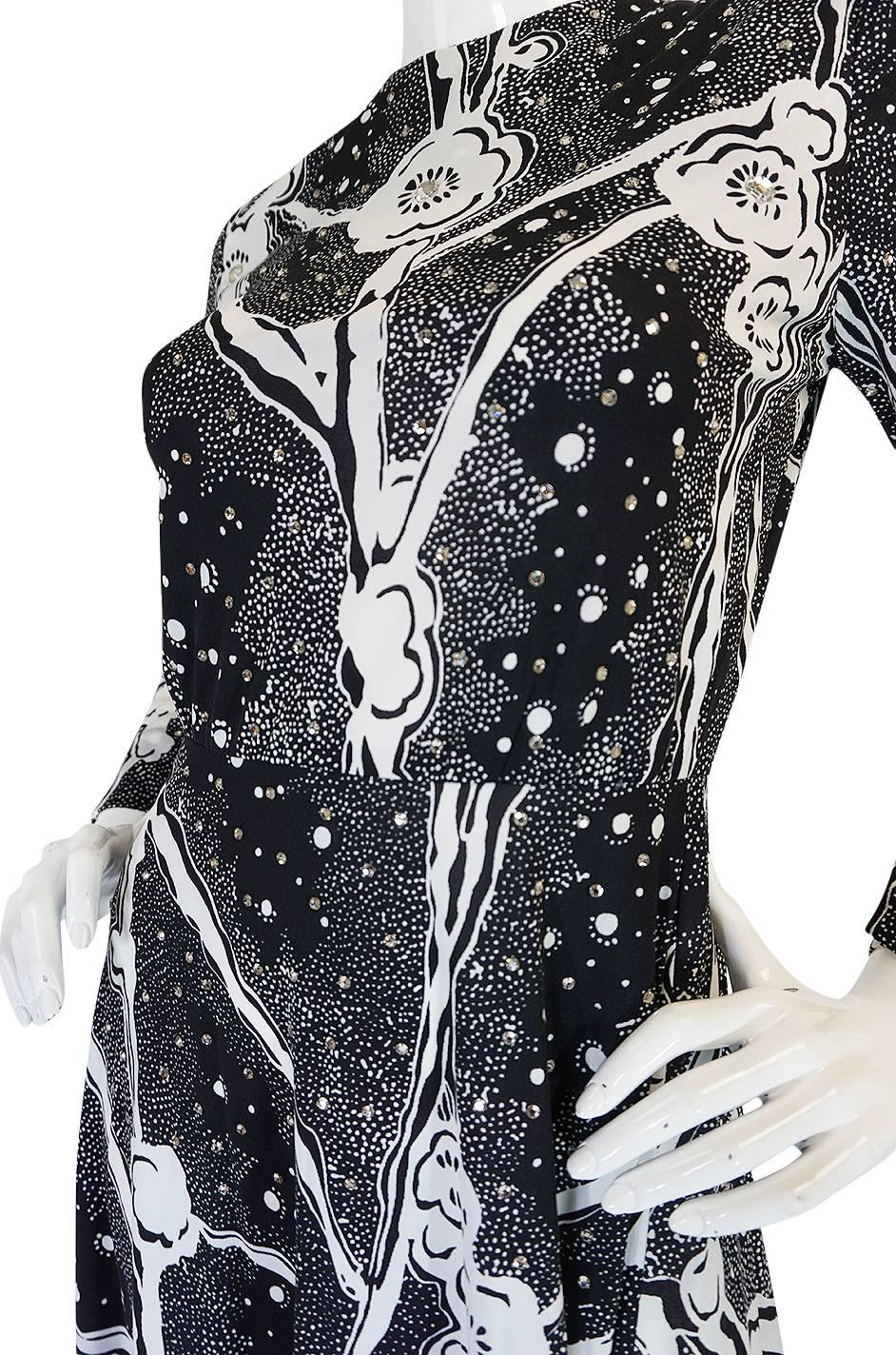 1960s Donald Brooks Rhinestone Scattered Jersey Dress 3