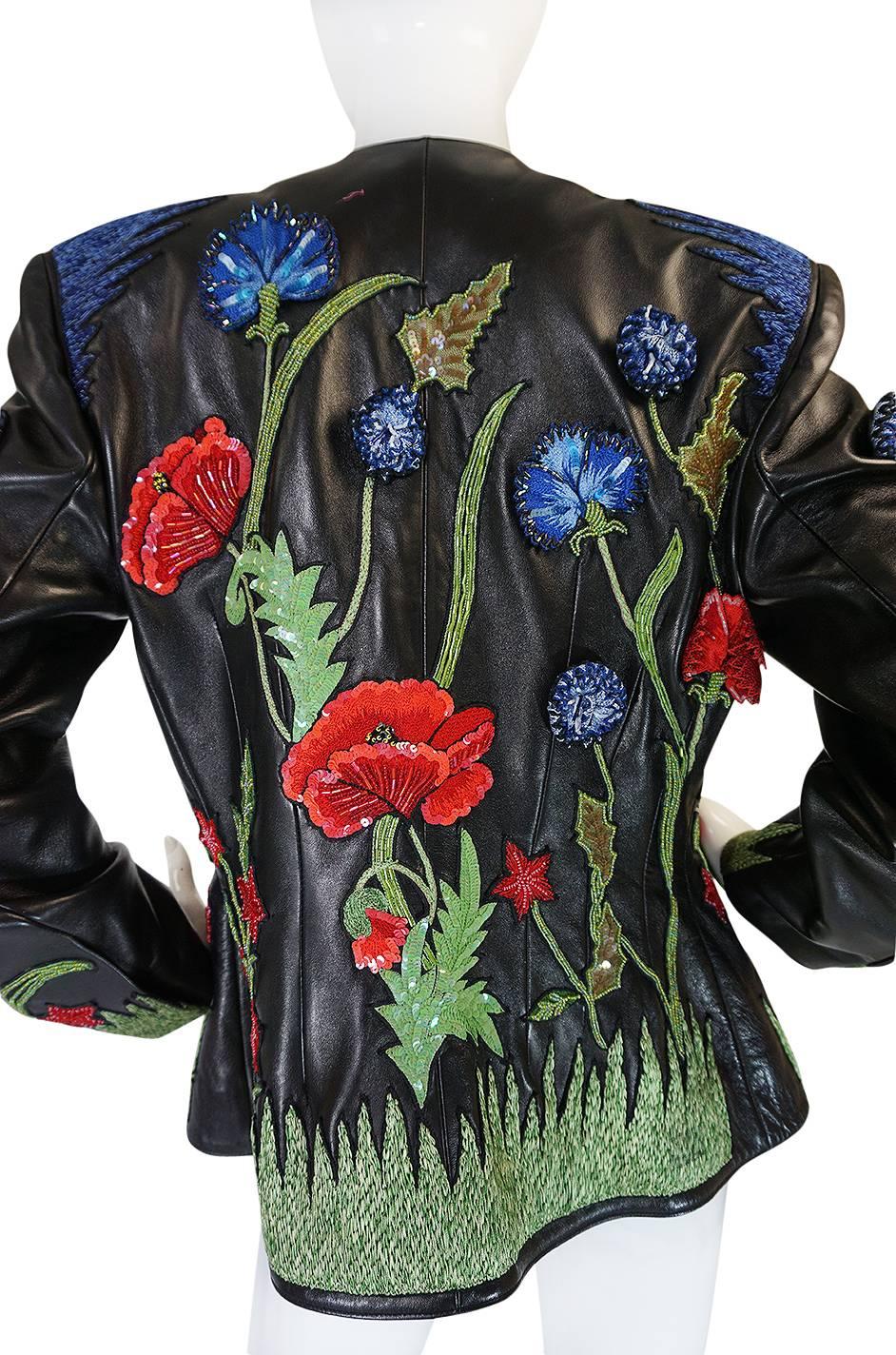 1987 Jean-Claude Jitrois Lesage 3D Floral Leather Jacket 1