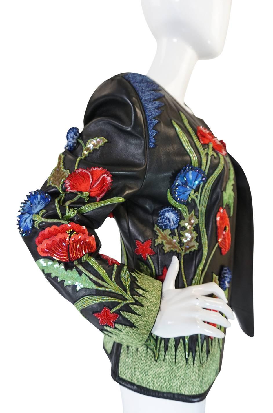 Women's 1987 Jean-Claude Jitrois Lesage 3D Floral Leather Jacket