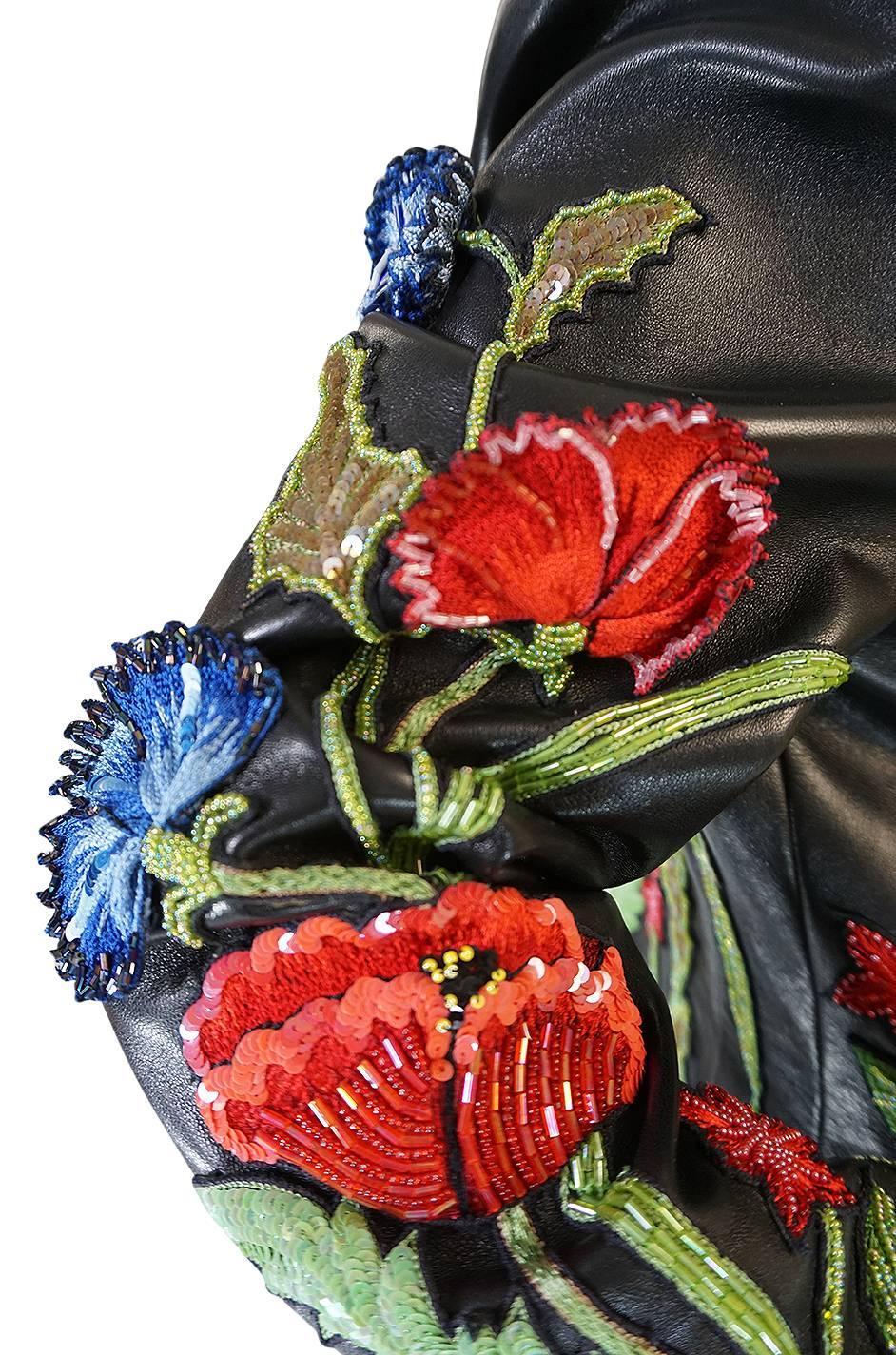 1987 Jean-Claude Jitrois Lesage 3D Floral Leather Jacket 2