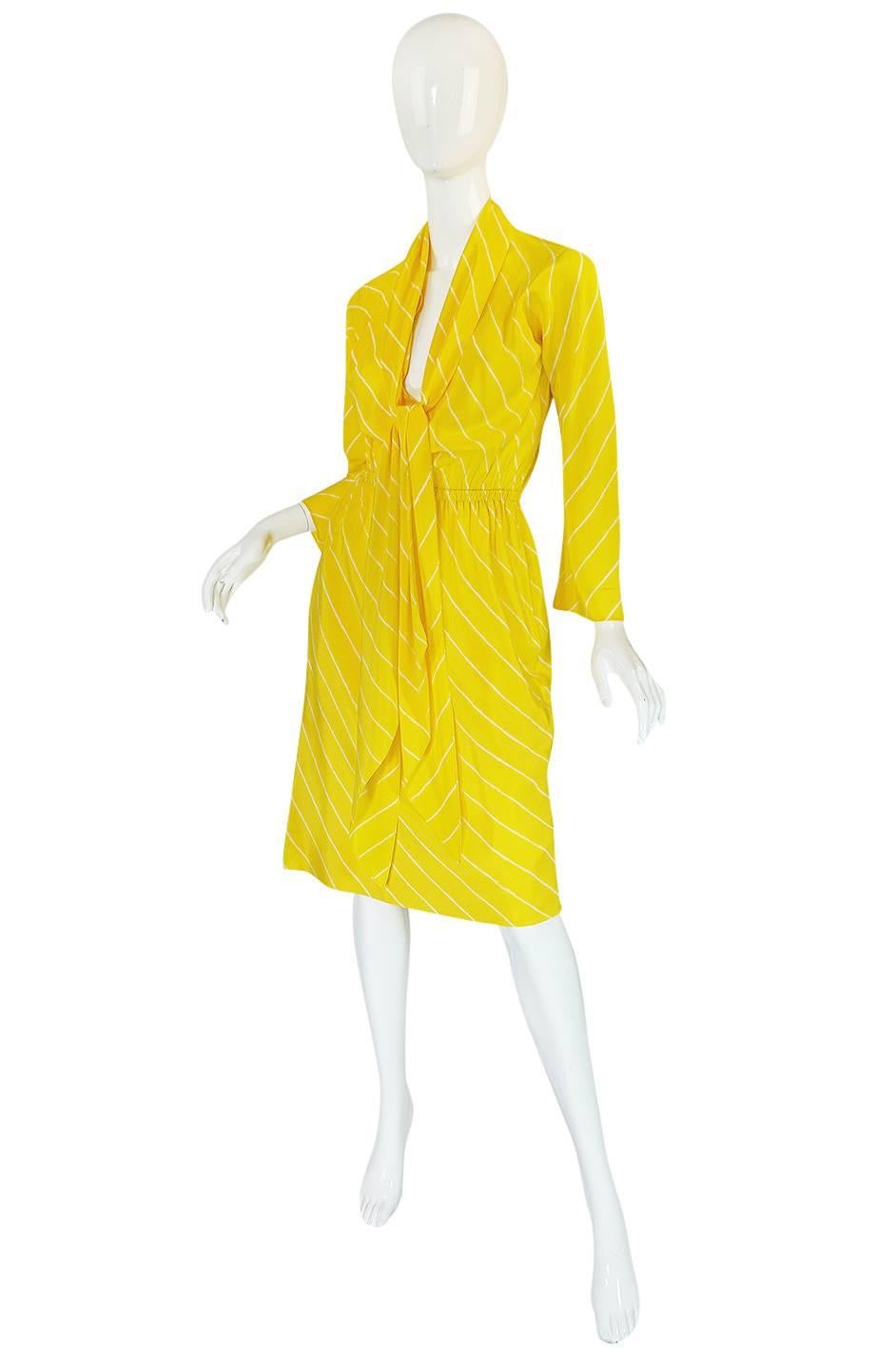 S/S 1976 Halston Demi-Couture Bias Cut Yellow Silk Dress In Excellent Condition In Rockwood, ON