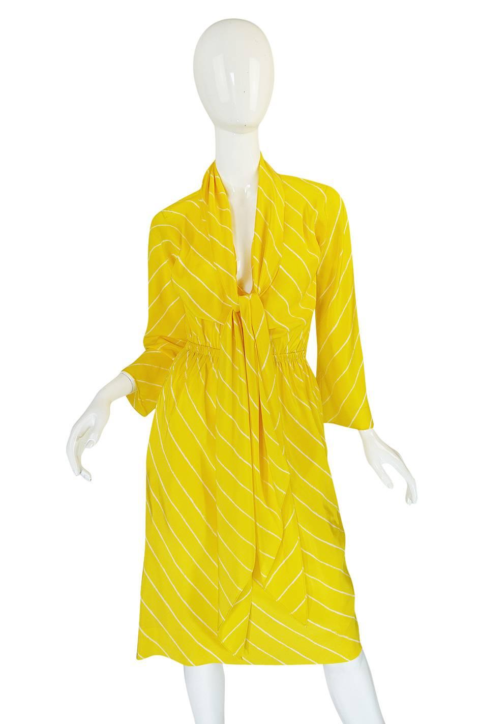 Women's S/S 1976 Halston Demi-Couture Bias Cut Yellow Silk Dress