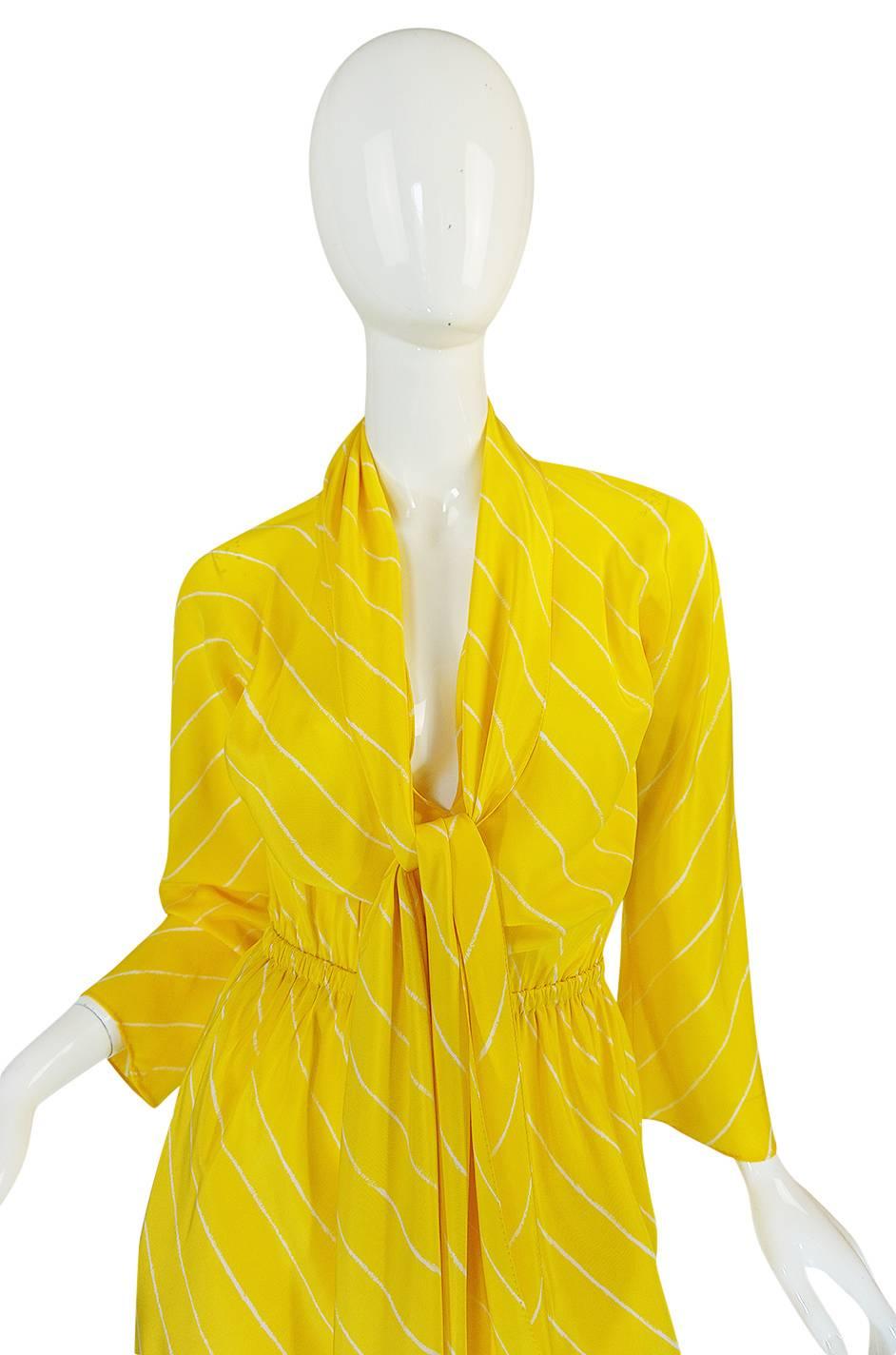 S/S 1976 Halston Demi-Couture Bias Cut Yellow Silk Dress 1