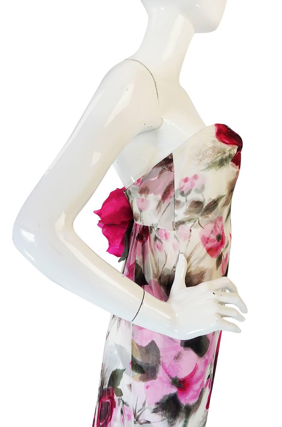 Women's 1950s Strapless Floral Silk Chiffon Helena Barbieri Dress