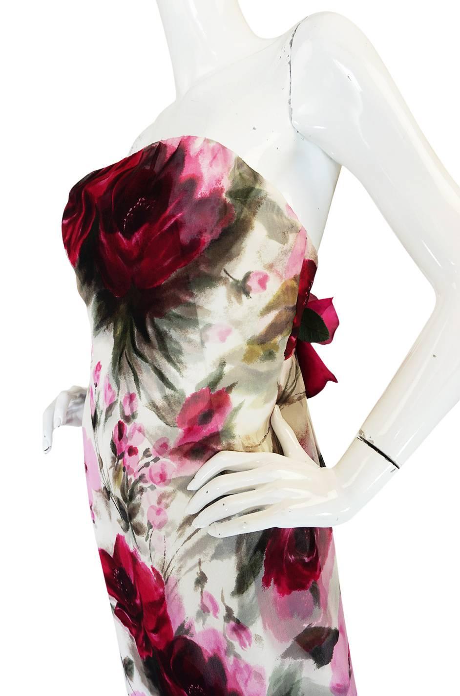 1950s Strapless Floral Silk Chiffon Helena Barbieri Dress 2