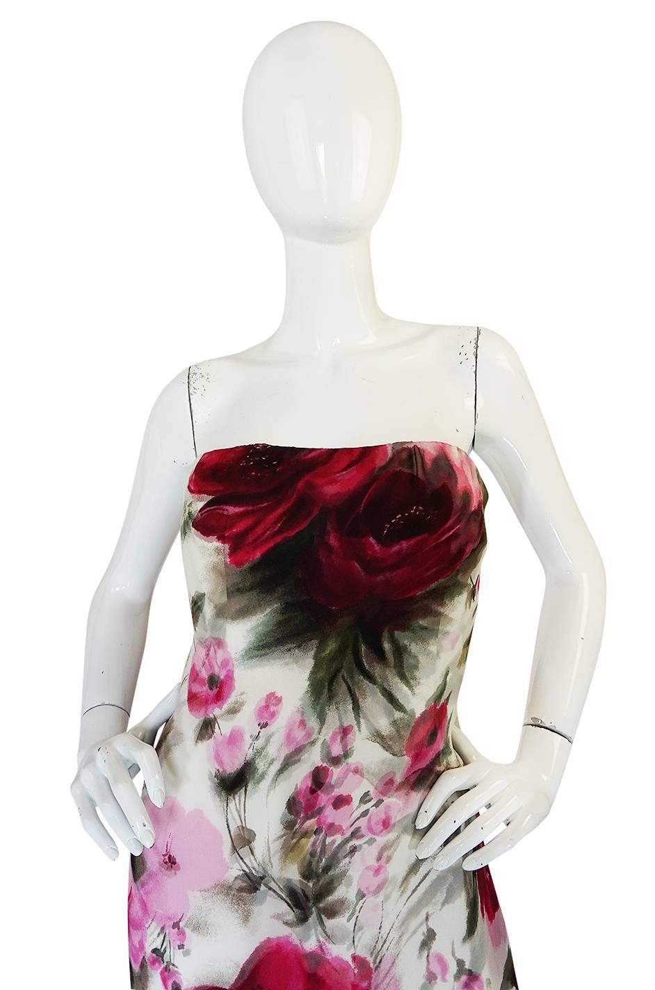 1950s Strapless Floral Silk Chiffon Helena Barbieri Dress 3