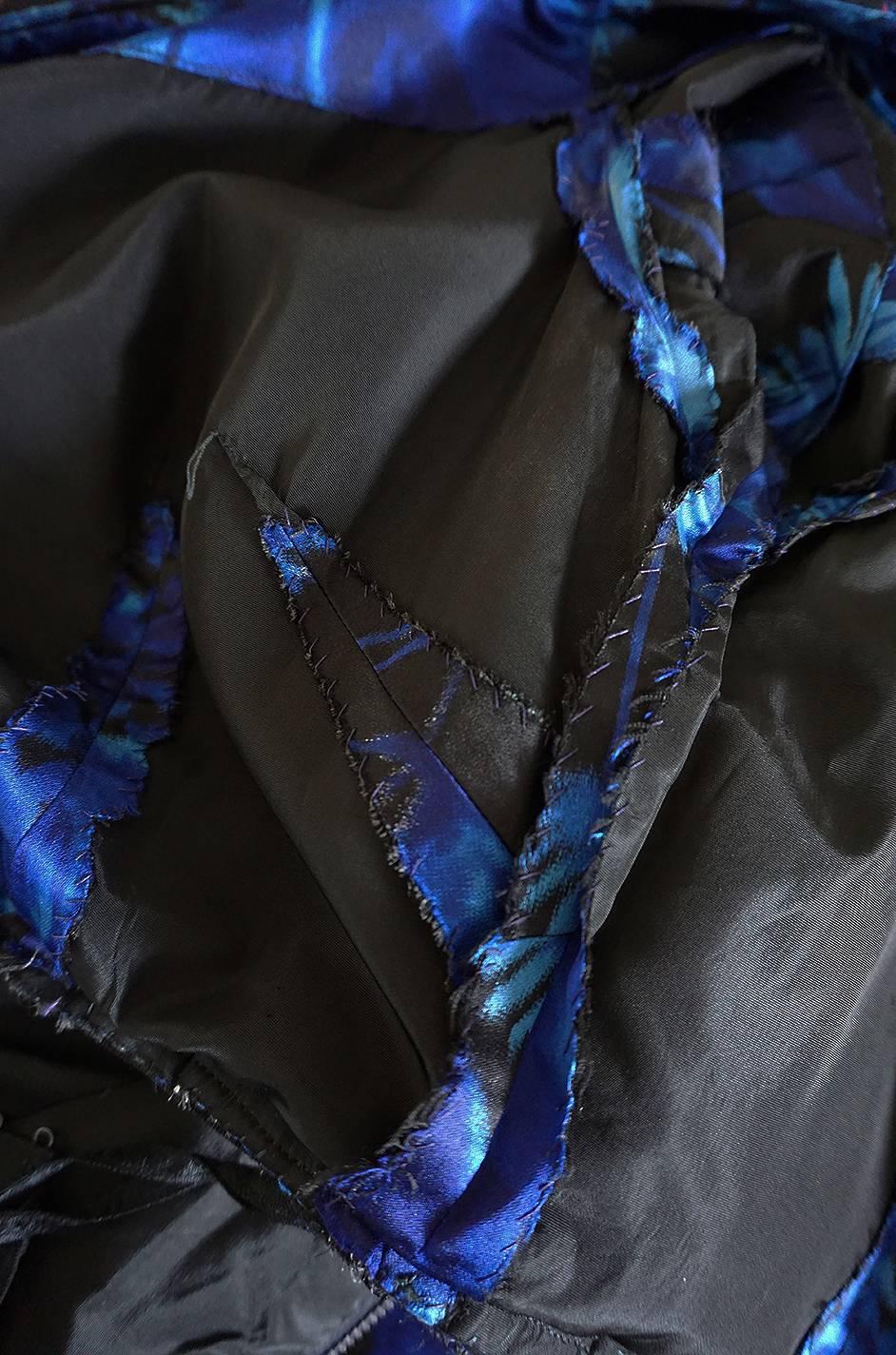 1950s Deep Blue Floral Demi-Couture Level Silk Dress 6