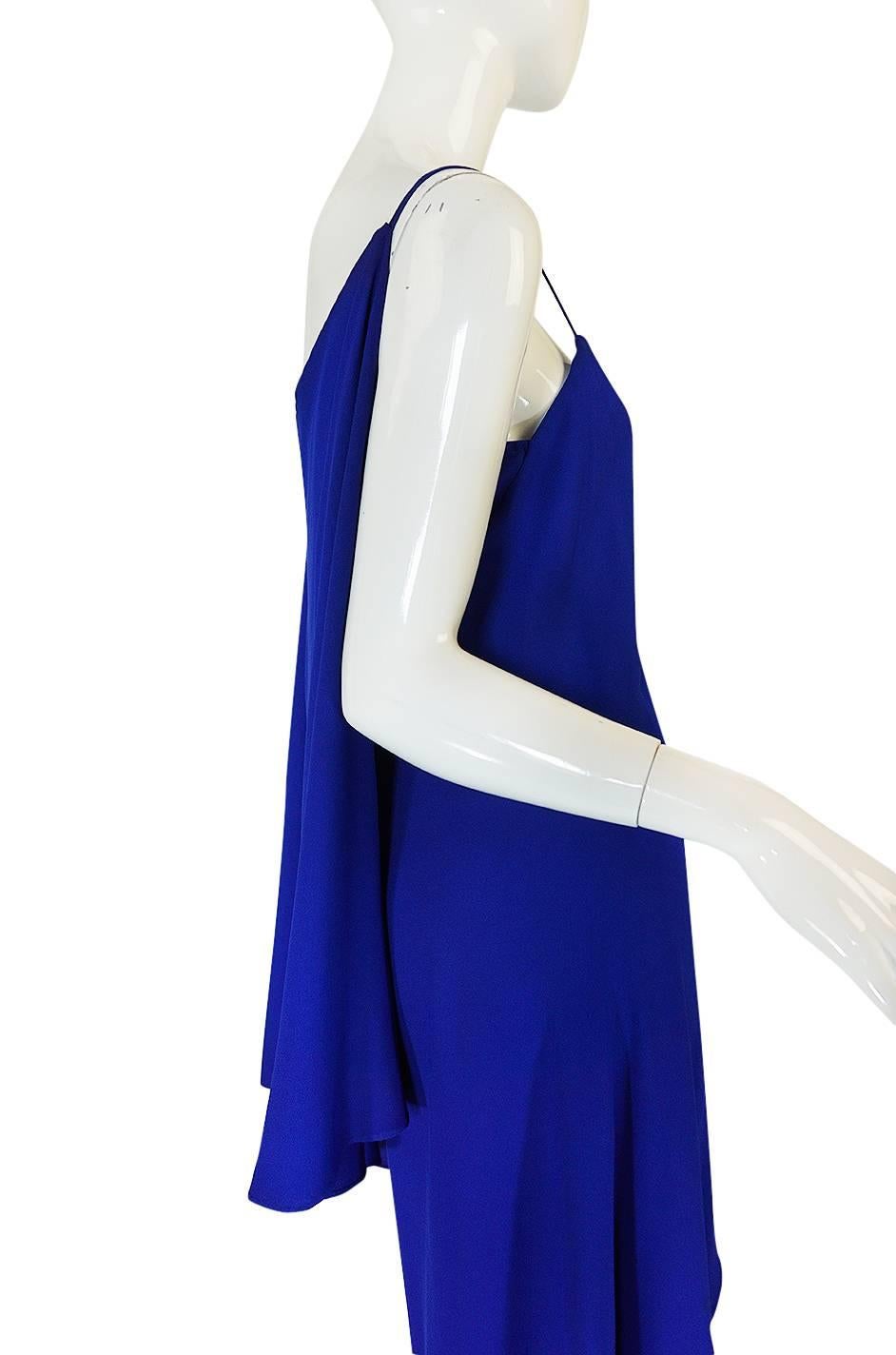 Women's 1980-82 Ruffled Halston Spiral Dress in Royal Blue Silk