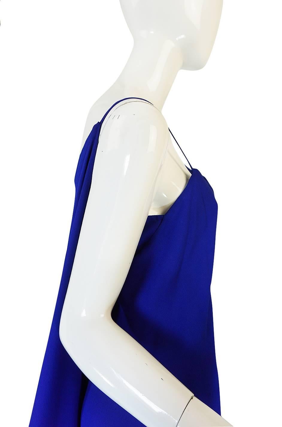 1980-82 Ruffled Halston Spiral Dress in Royal Blue Silk 1