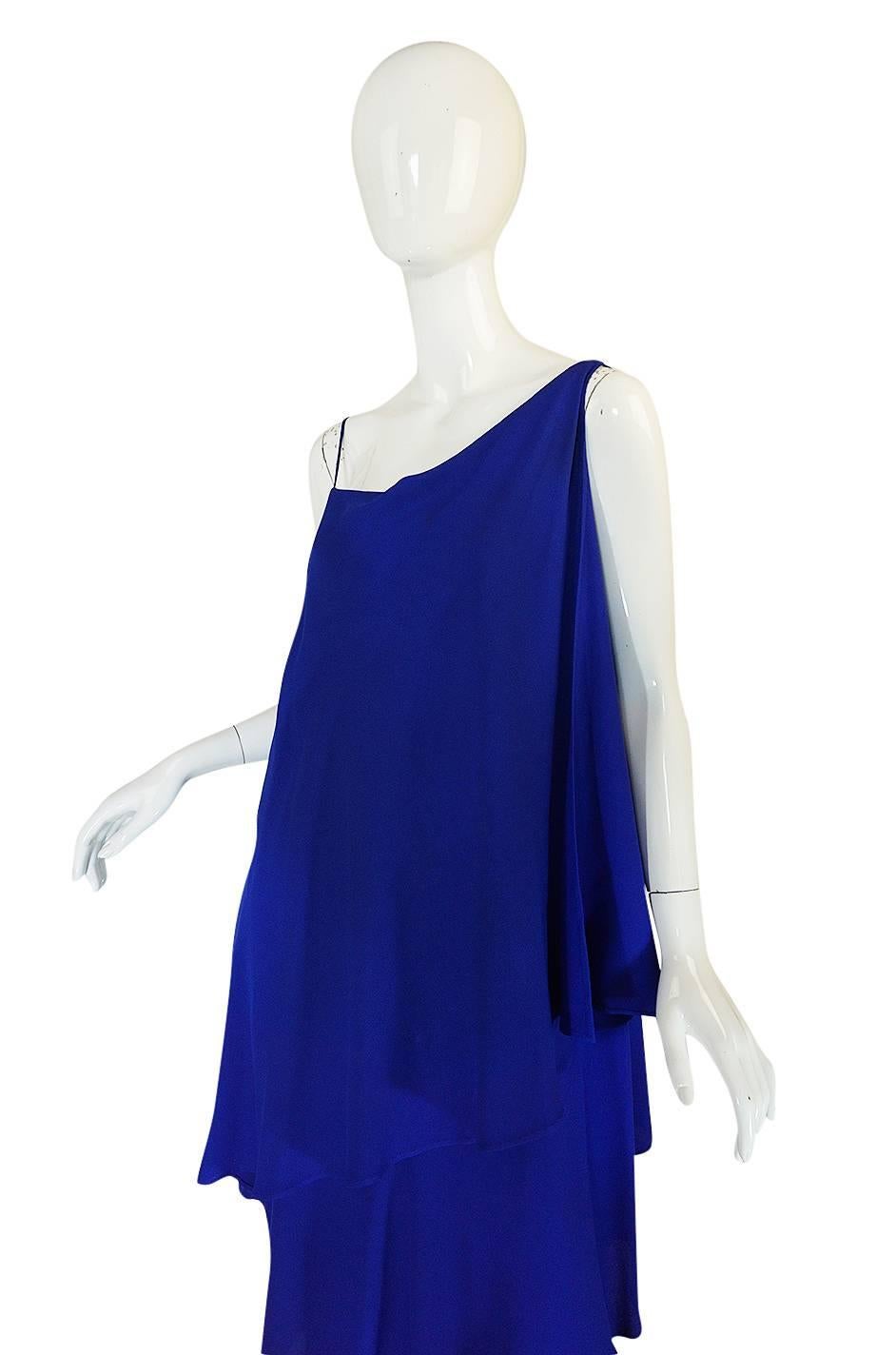 1980-82 Ruffled Halston Spiral Dress in Royal Blue Silk 2