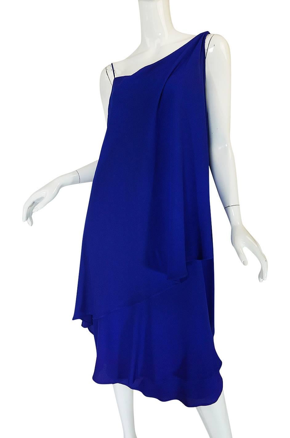 1980-82 Ruffled Halston Spiral Dress in Royal Blue Silk 3