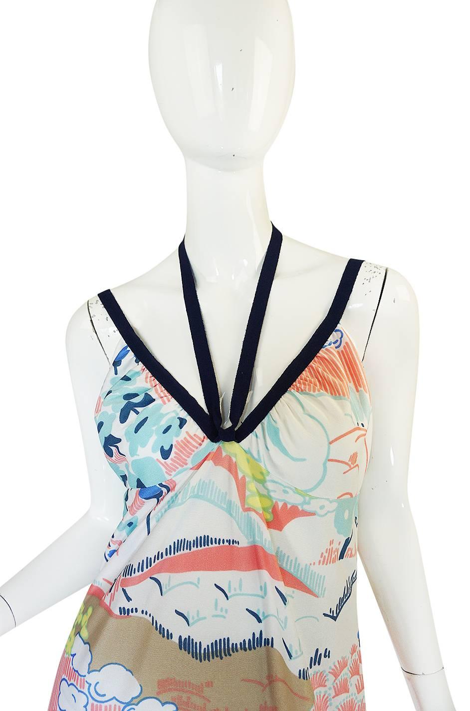 1970s Lanvin Pastel Scenic Printed Jersey Maxi Dress 3