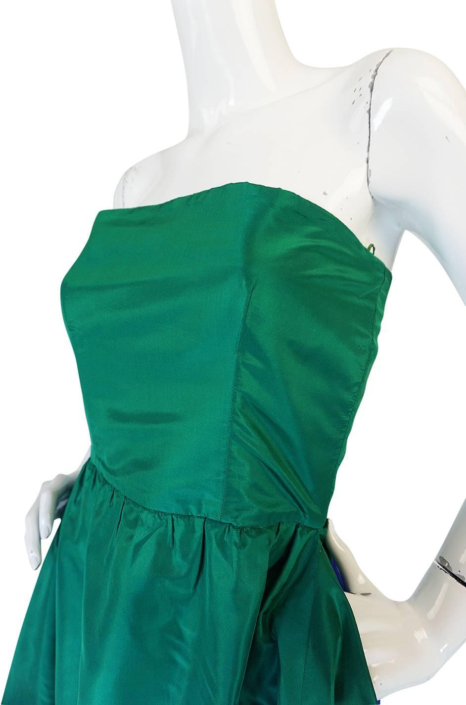 Women's 1980s Numbered Lanvin Brilliant Green & Blue Silk Dress