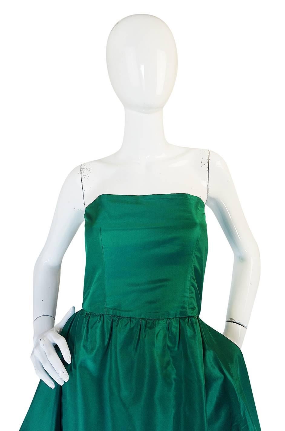 1980s Numbered Lanvin Brilliant Green & Blue Silk Dress 2