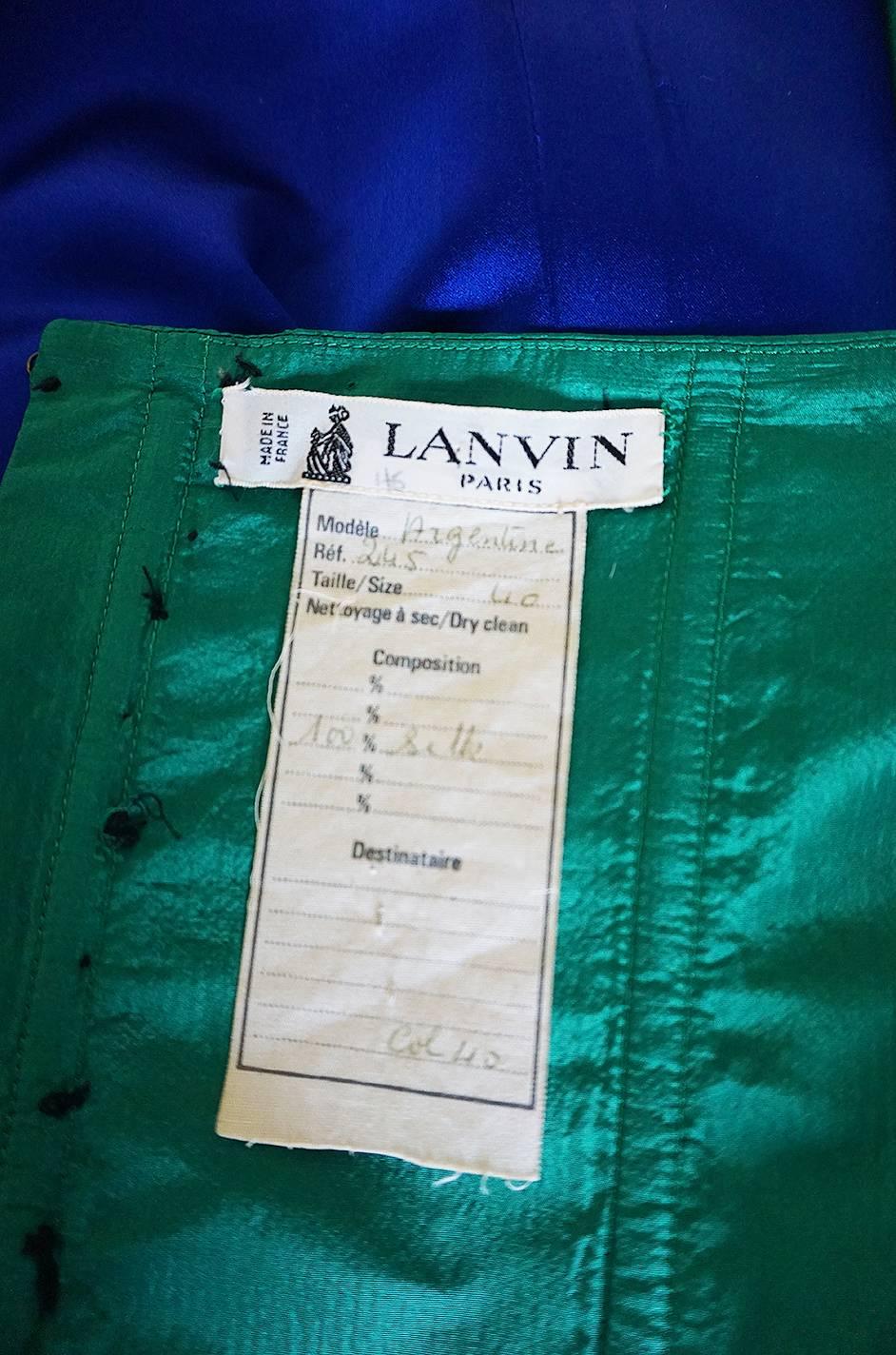 1980s Numbered Lanvin Brilliant Green & Blue Silk Dress 5