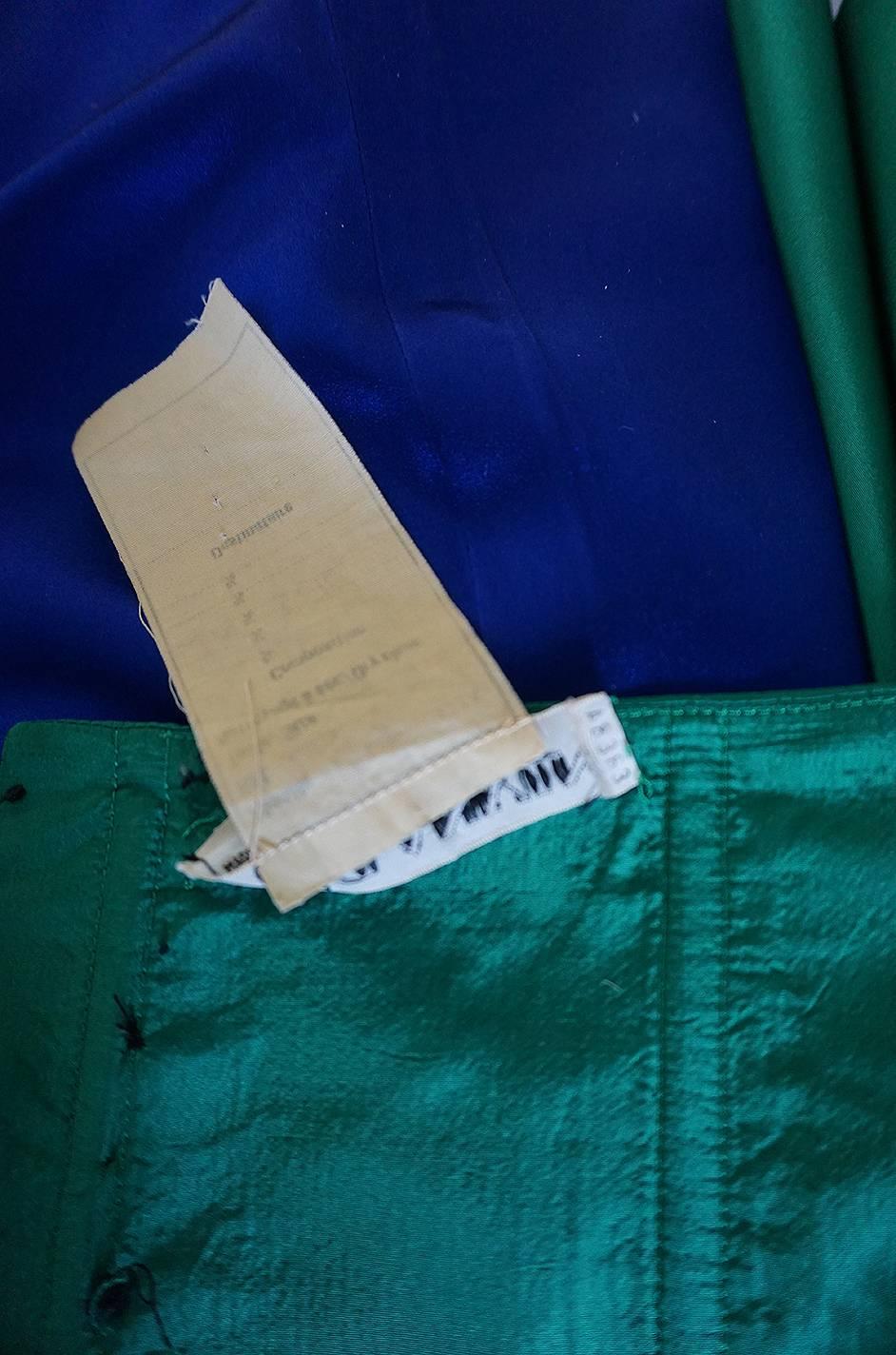 1980s Numbered Lanvin Brilliant Green & Blue Silk Dress 6