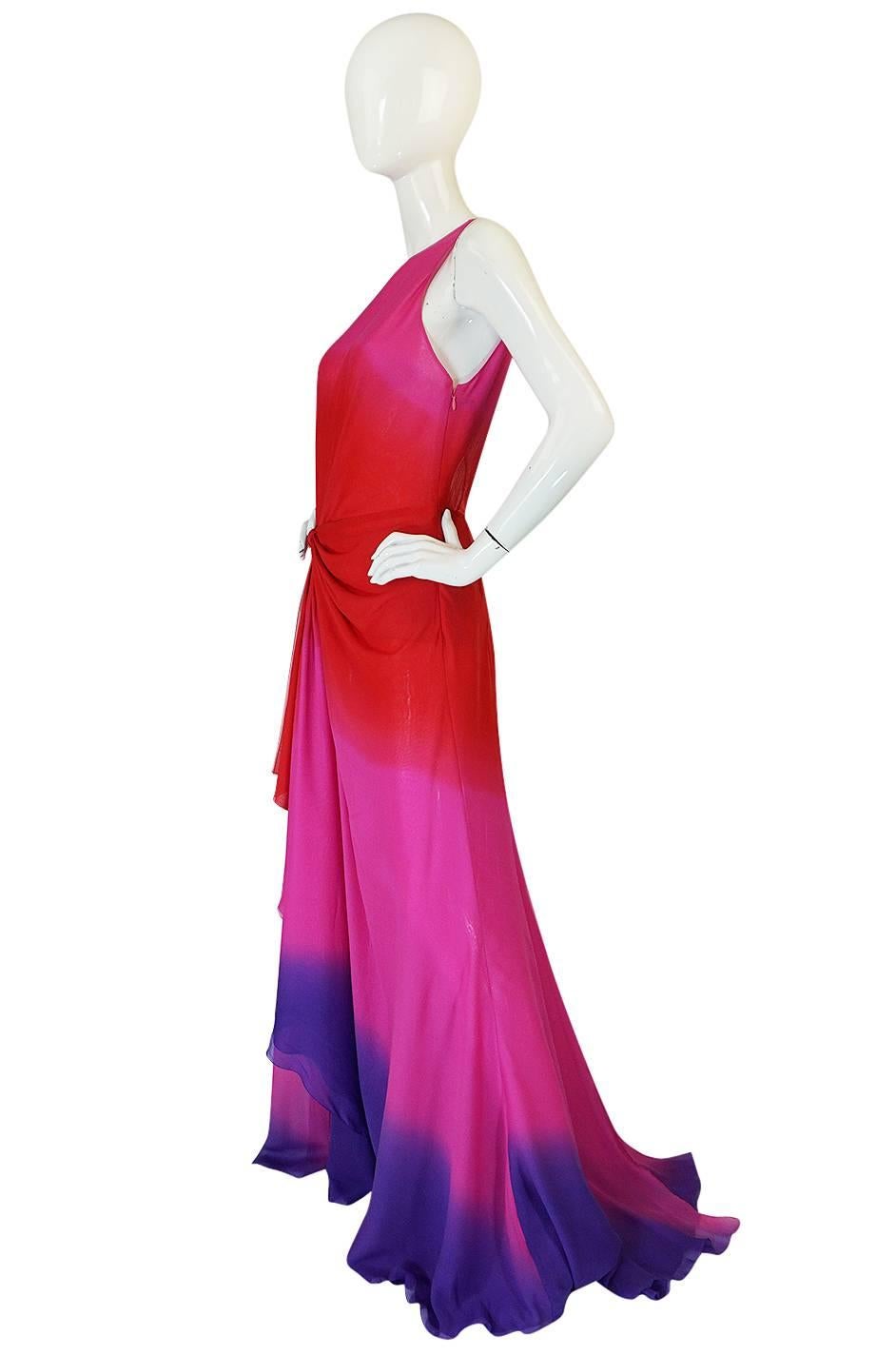 F/W 2002 Runway Versace Pink Ombre Backless Silk Chiffon Dress 1