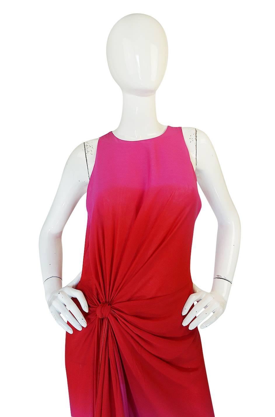 Women's F/W 2002 Runway Versace Pink Ombre Backless Silk Chiffon Dress