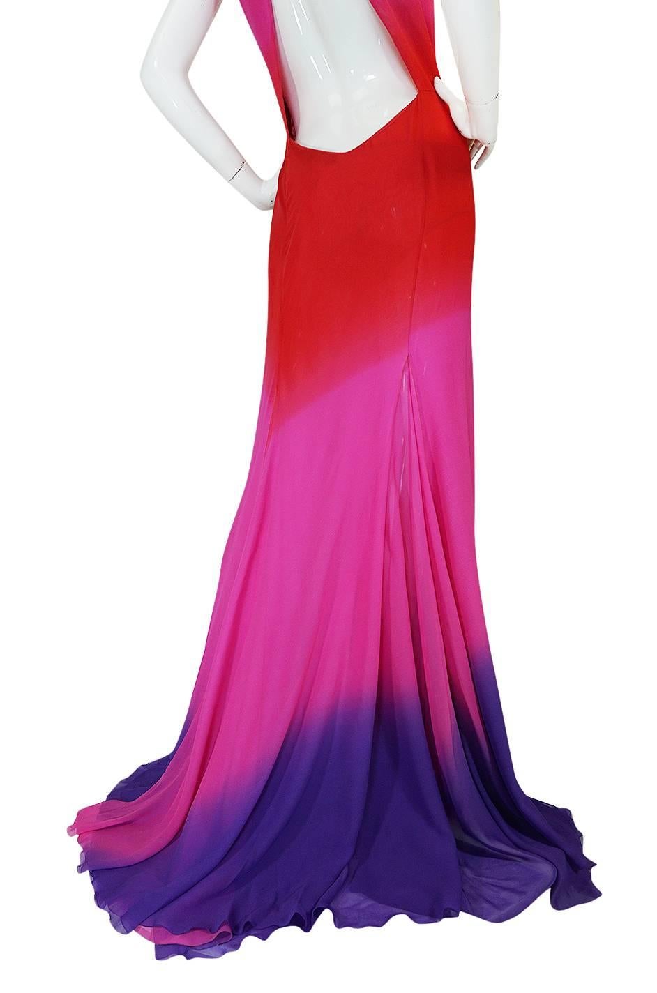F/W 2002 Runway Versace Pink Ombre Backless Silk Chiffon Dress 2