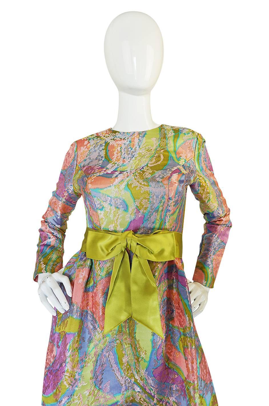 Women's Romantic 1960s Sarmi Pink Pastel Silk Brocade Hostess Dress