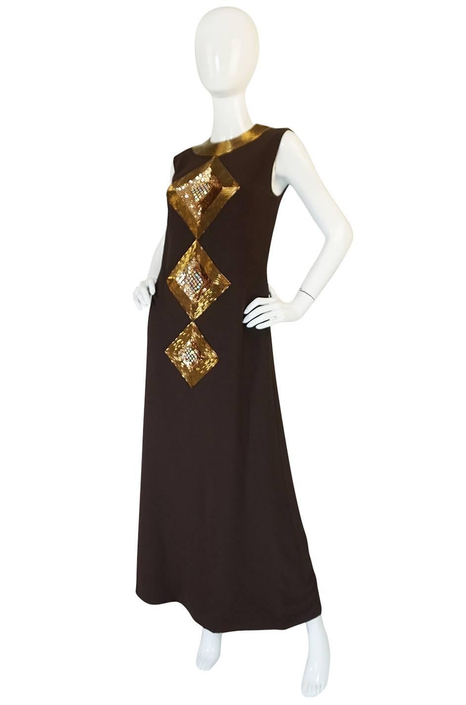 Black c1969 Possible Pierre Cardin Beaded Dress & Vest Set