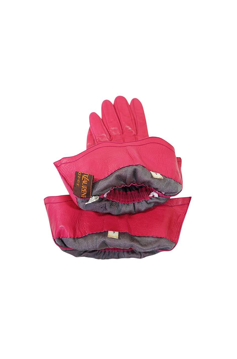 Women's Vintage Yves Saint Laurent Pink Leather Gauntlet Gloves 7