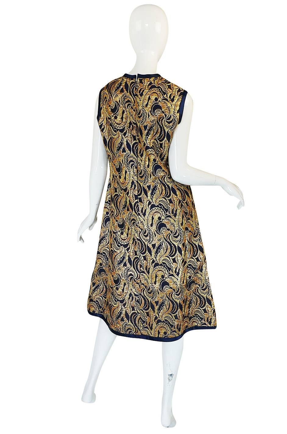 1960s Metallic Gold and Blue Malcolm Starr Dress and Jacket at 1stDibs