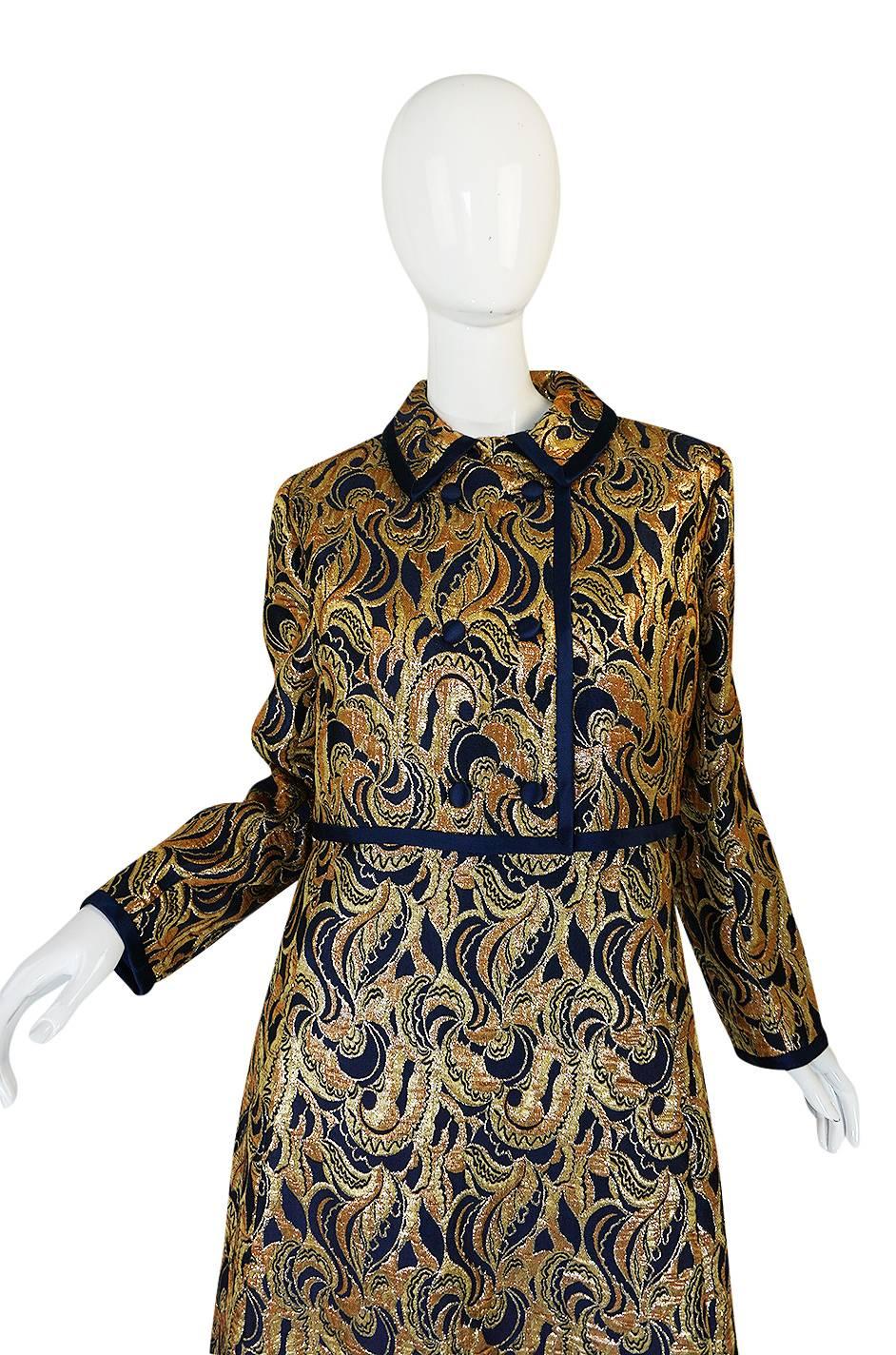 1960s Metallic Gold & Blue Malcolm Starr Dress & Jacket 1