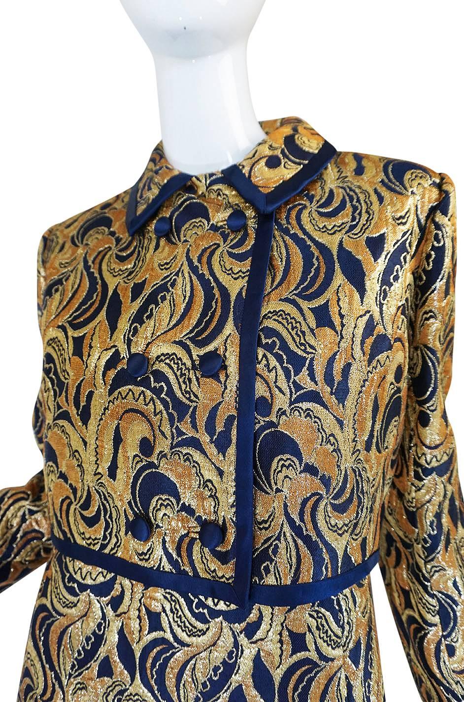 1960s Metallic Gold & Blue Malcolm Starr Dress & Jacket 2
