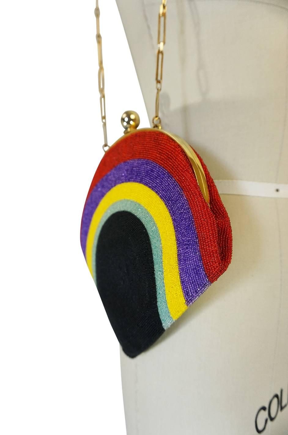 1960s Fully Beaded Rainbow Pierre Cardin Bag Clutch In Excellent Condition In Rockwood, ON
