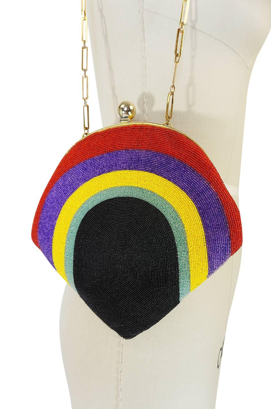 Black 1960s Fully Beaded Rainbow Pierre Cardin Bag Clutch