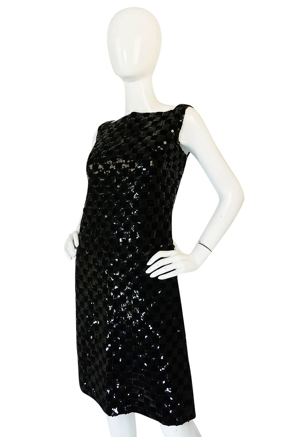 1960s Sequin & Velvet Checked Black Malcolm Starr Dress 2